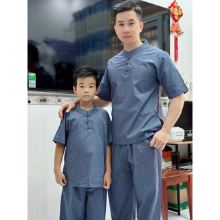 Đồ phật tử bé nam, đồ lam đi chùa cho bé, áo bé 3 nút, thời trang cho bé