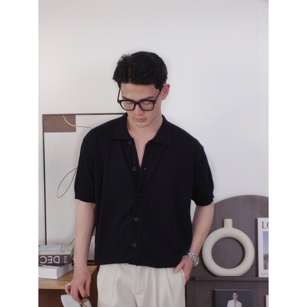 Áo sơ mi len nam sợi dệt Acrylic-cotton blend, form oversized, bền bỉ, không dão, không co, bản cổ lớn Halley E33