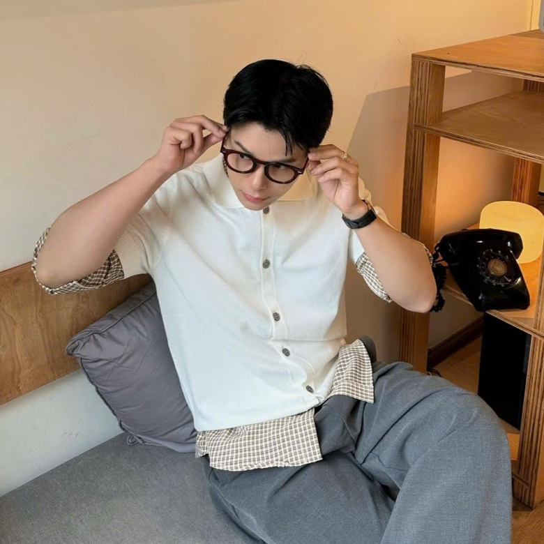 Áo sơ mi len nam sợi dệt Acrylic-cotton blend, form oversized, bền bỉ, không dão, không co, bản cổ lớn Halley E33
