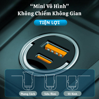 Tẩu Sạc Nhanh Ô Tô Mini VERSION 10 USB QC3.0 + PD 30W, Tẩu Âm Nhỏ Gọn Tiện Lợi