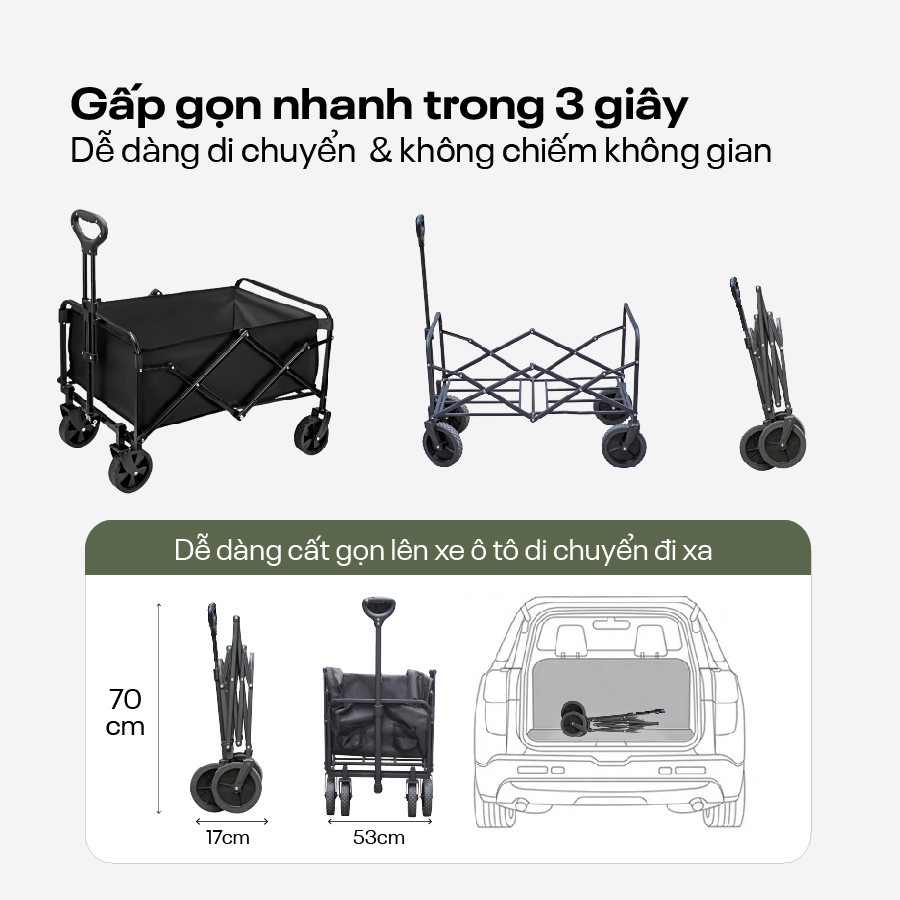 Xe kéo gấp gọn tải trọng 100Kg Nhập khẩu FUJIHOME CT-100, Xe kéo hàng 4 bánh nhẹ nhàng đựng đồ đa năng