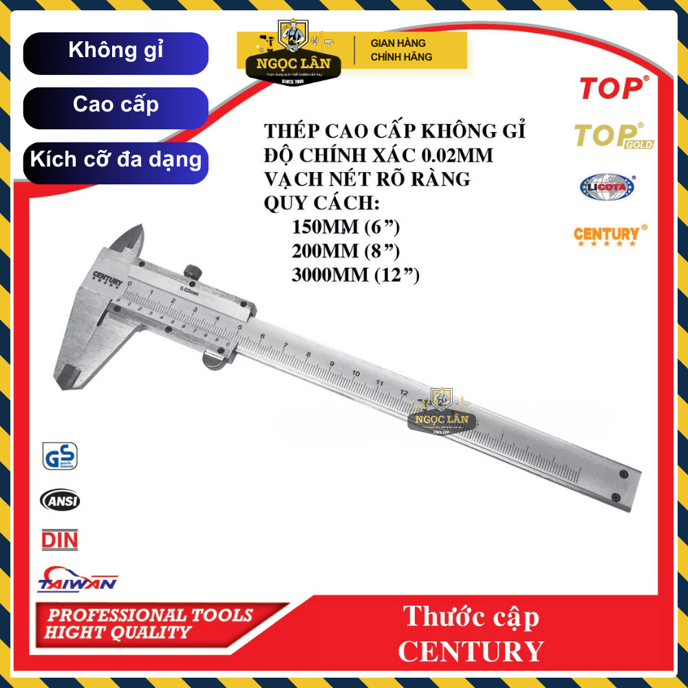 [Chính xác 0,02mm] Thước kẹp cơ, thuớc cặp cơ khí Century 150-200-300mm độ chính xác cao