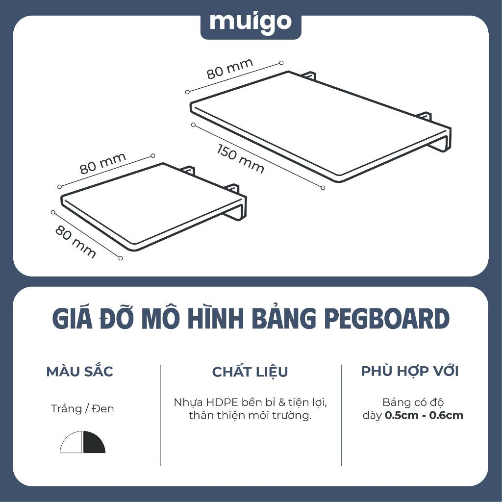 Kệ đỡ mô hình chịu tải cho bảng Pegboard Lỗ Dọc | Phụ Kiện Pegboard Đa Năng