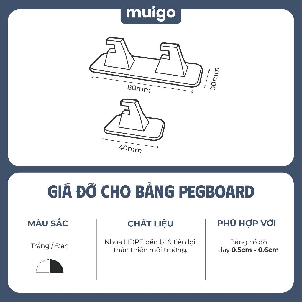 Giá đỡ dán tường Pegboard Lỗ Dọc keo 3M siêu chắc (không cần khoan) | Phụ Kiện Pegboard Đa Năng