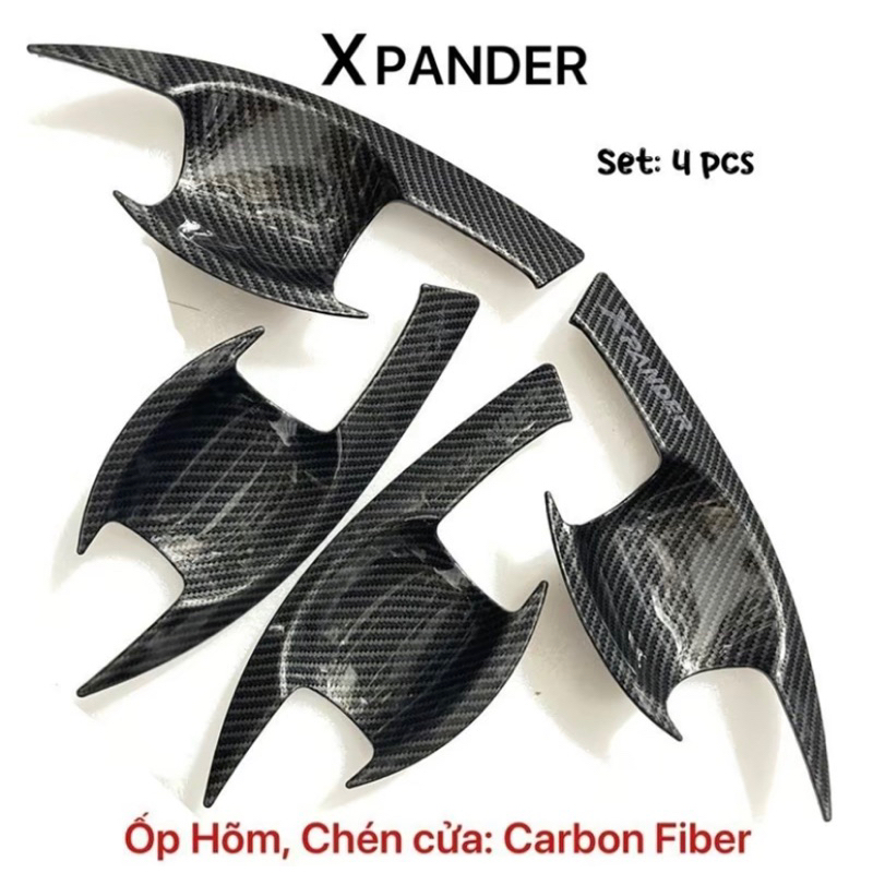 Ốp tay nắm và hõm cửa xe Mitsubishi Xpander 2018-2026 Vân Carbon hàng cao cấp