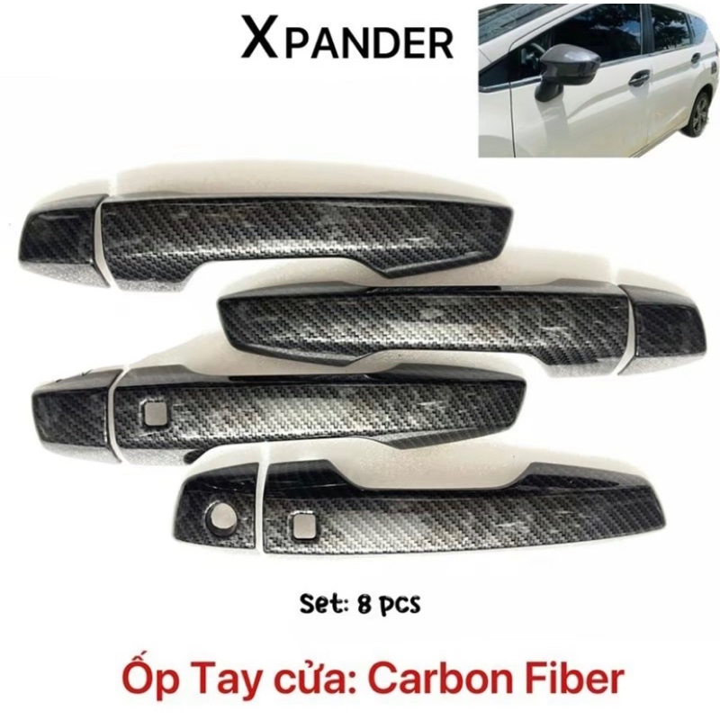 Ốp tay nắm và hõm cửa xe Mitsubishi Xpander 2018-2026 Vân Carbon hàng cao cấp