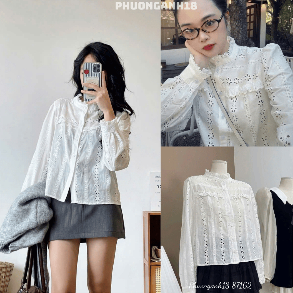 Áo sơ mi cổ bèo họa tiết hoa nhí Hàng QC 87162