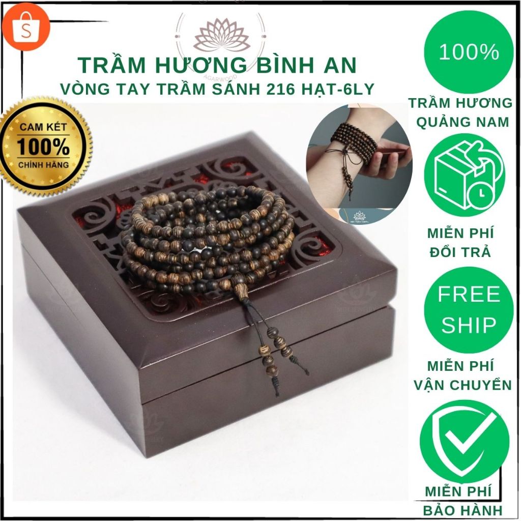 Vòng Tay Trầm Hương 216 Hạt Trầm Sánh Chìm Việt - Chuỗi Tràng Hạt - Vòng Phong Thủy- 6 7 8 mm