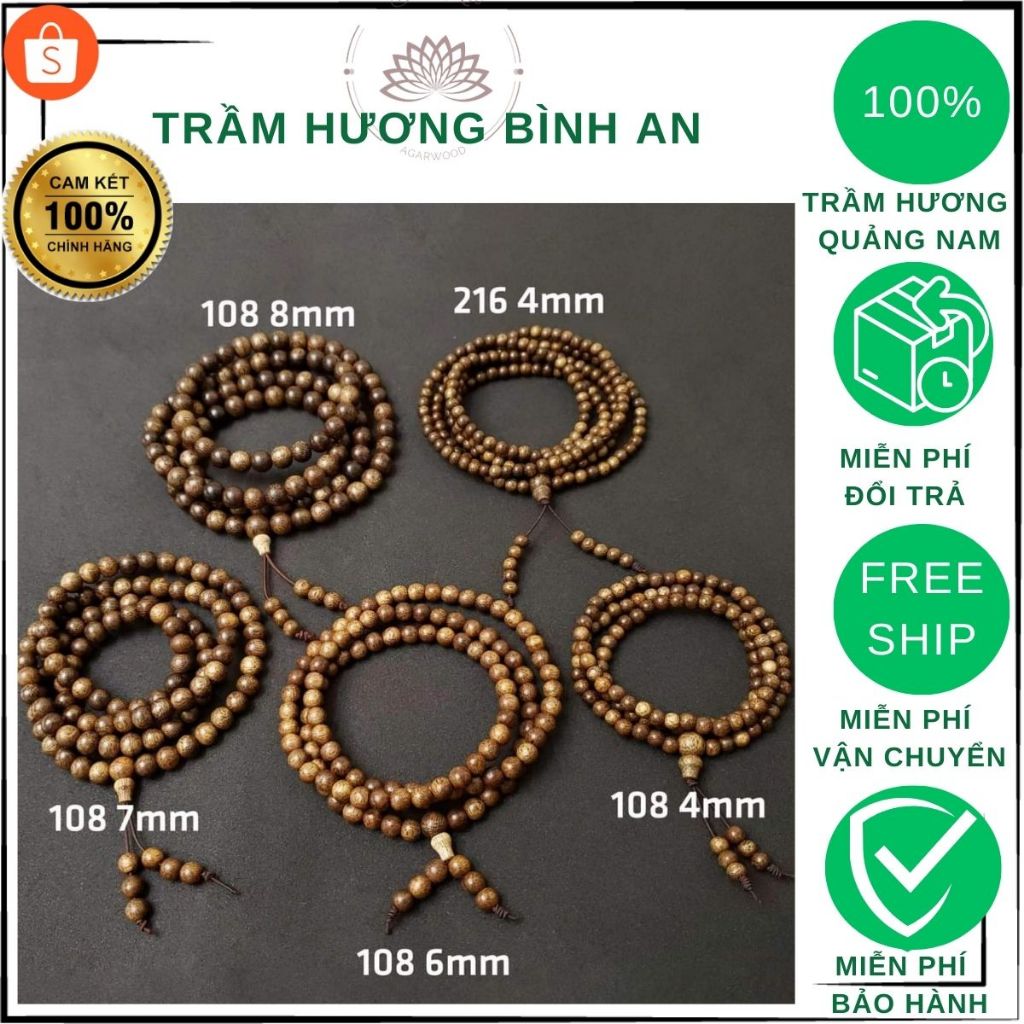 Vòng Tay Trầm Hương 108 Hạt TRẦM BÌNH AN - Chuỗi 108 Trầm Tốc Tự Nhiên Thu Hút Tài Lộc May Mắn Nam Nữ