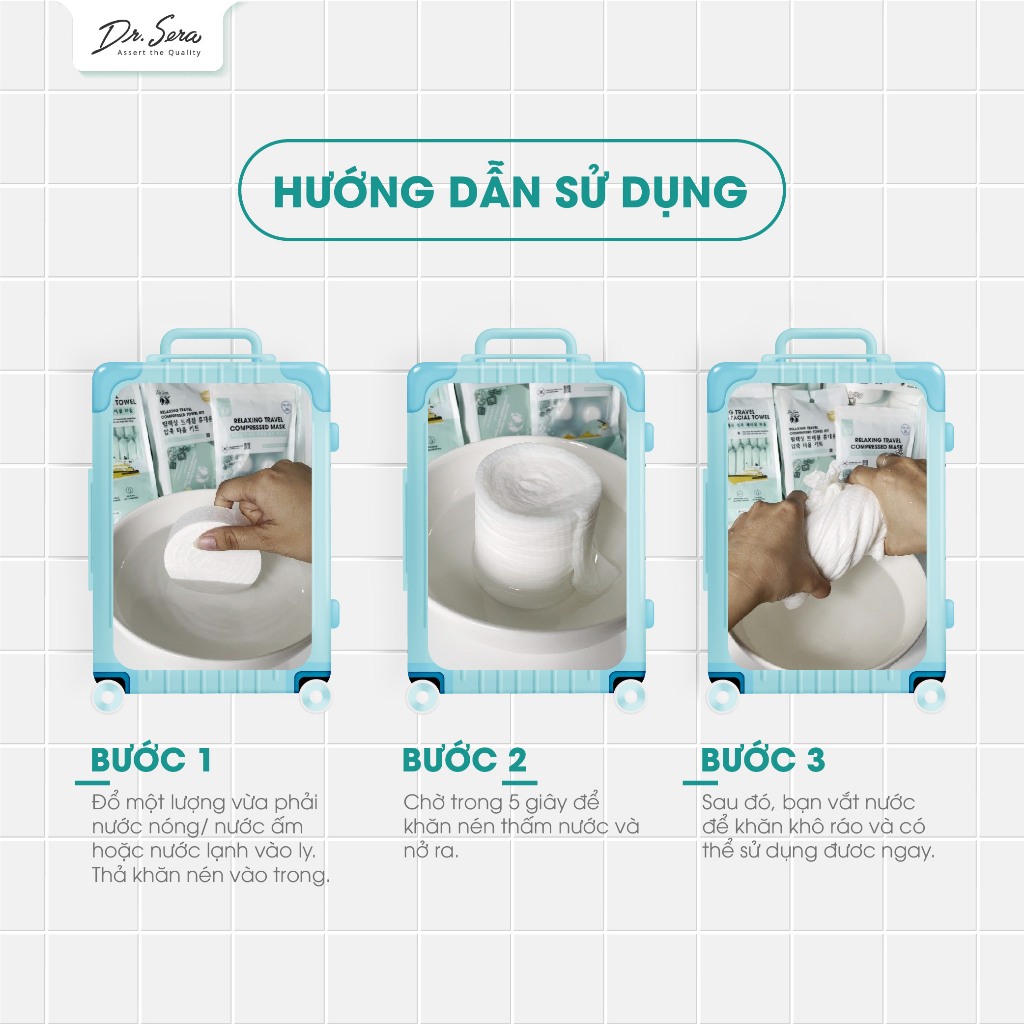 Khăn tắm nén cotton tiệt trùng UV mềm mịn an toàn với mọi làn da DR.SERA COMPRESSED TOWEL