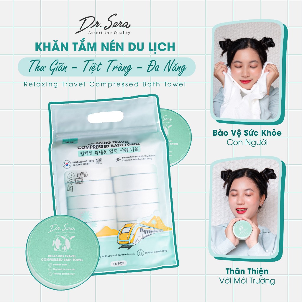 Khăn tắm nén cotton tiệt trùng UV mềm mịn an toàn với mọi làn da DR.SERA COMPRESSED TOWEL