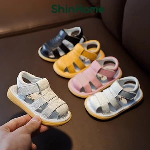 Dép sandal trẻ em tập đi màu trơn có còi chip cho bé trai bé gái 0-2 tuổi ShinHome