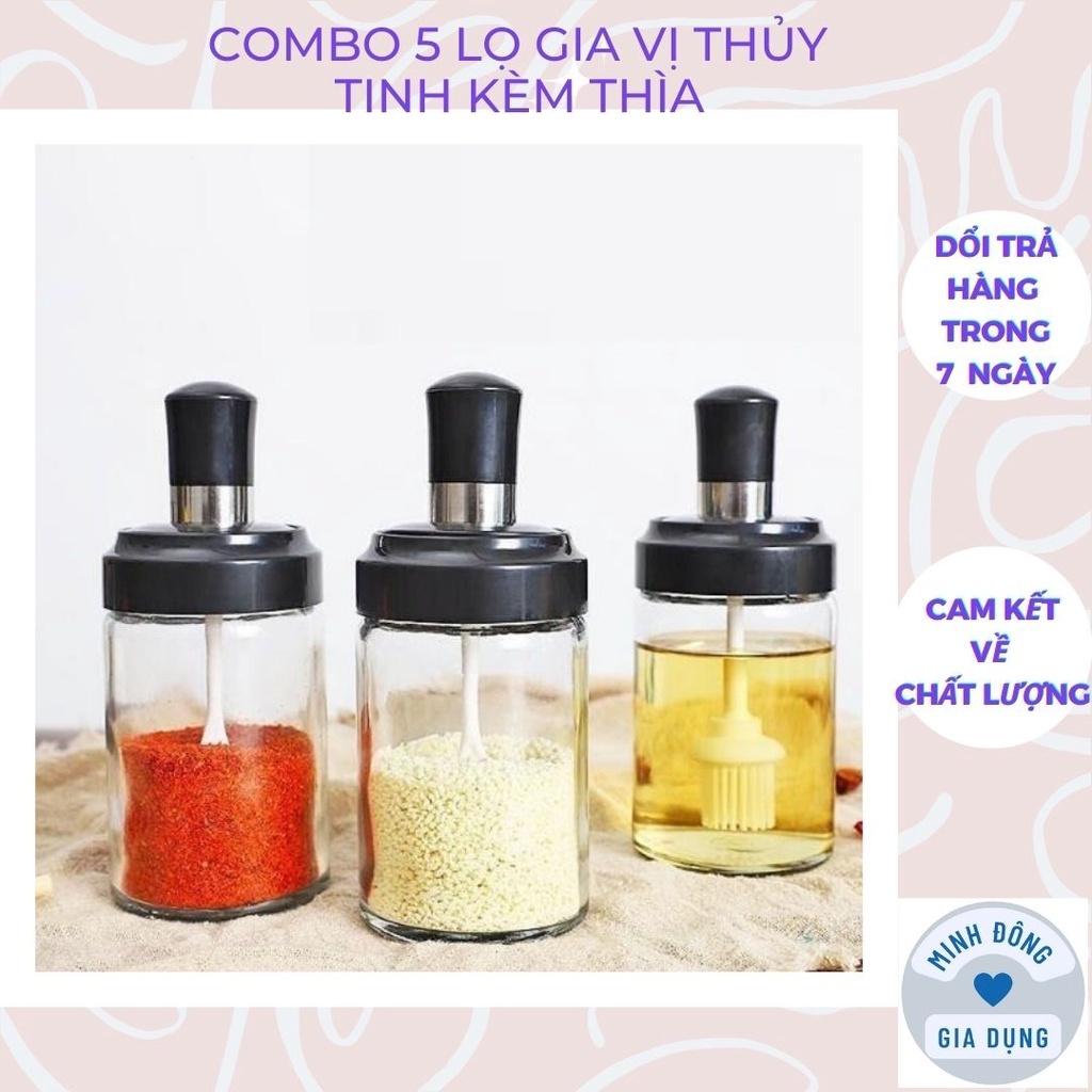 Lọ đựng gia vị thủy tinh kèm muỗng, Hũ đựng gia vị thủy tinh kèm thìa cao cấp thông minh