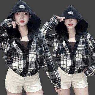 Áo Khoác Nỉ SƠ MI CARO Có Nón Phối VIền Sọc ĐẸP MẮT, nón Có 2 Lớp LOGO Thêu