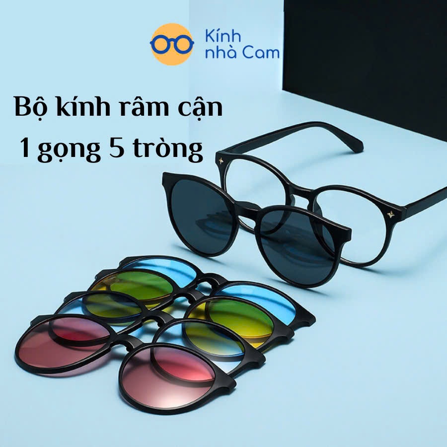 Kính Mắt Tròn Đa Năng 5 trong 1 Kèm Bao Da, Kính Râm Cận Đa Tròng 5 IN ...