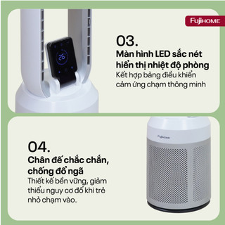 Quạt không cánh lọc không khí nhập khẩu FUJIHOME Điều khiển từ xa 24 cấp gió, bảo hành toàn quốc
