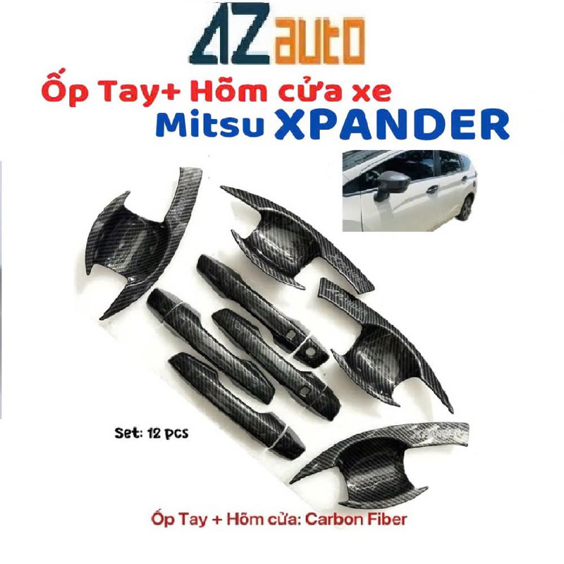 Ốp tay nắm và hõm cửa xe Mitsubishi Xpander 2018-2026 Vân Carbon hàng cao cấp