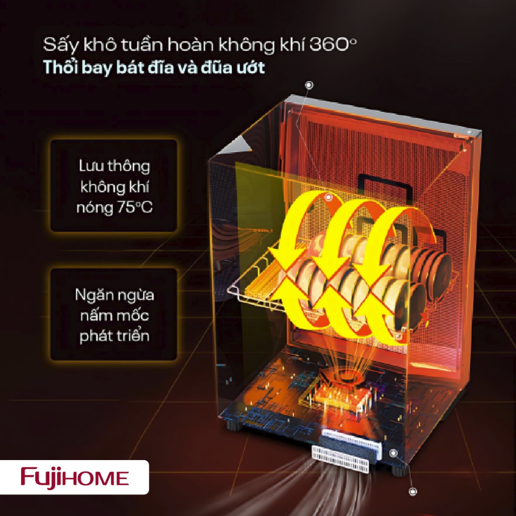 Tủ sấy bát đĩa khử khuẩn UV & Ozone FUJIHOME DD42 Lít, Máy sấy khô chén đũa khử trùng dụng cụ y tế