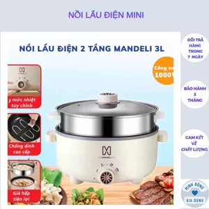 Nồi Lẩu Điện Đa Năng 2 Tầng Kèm Giá Hấp 28 cm Chống Dính Công Suất 1000W BH 6 Tháng