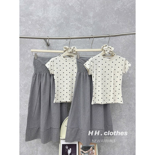 set áo chấm bi + cv dài+ dây buộc tóc ( ảnh thật nhà HH)