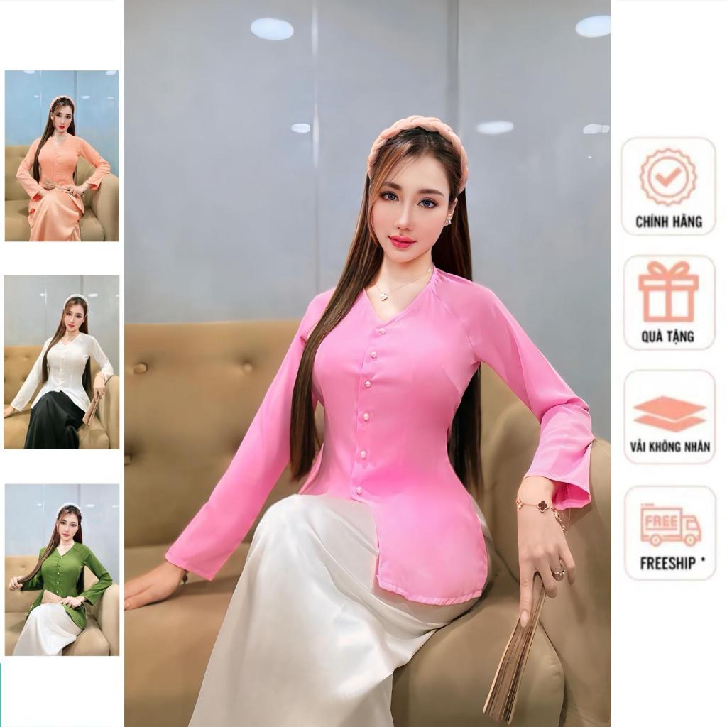 B.A102 - Bộ Bà Ba Lụa Tầm Ý Cổ Tim Cài Nút Tay Dài ( QUẦN ĐEN  )