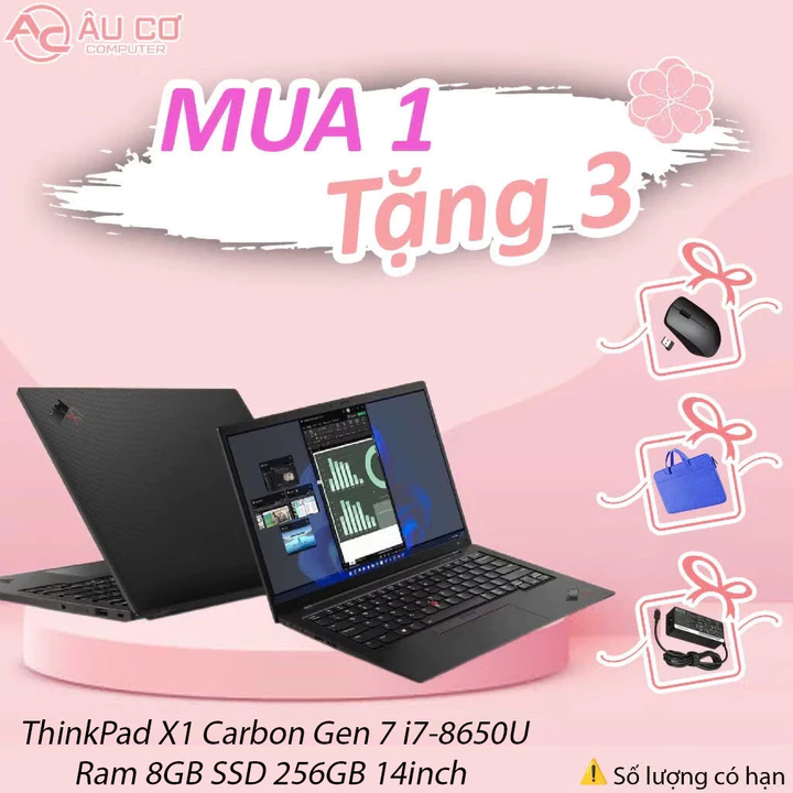 [Sale Sốc] Laptop cũ Lenovo ThinkPad X1 Carbon Gen 7, Core i7-8650U, RAM 16GB, SSD 256GB, 14 inch FHD, BH 3 tháng