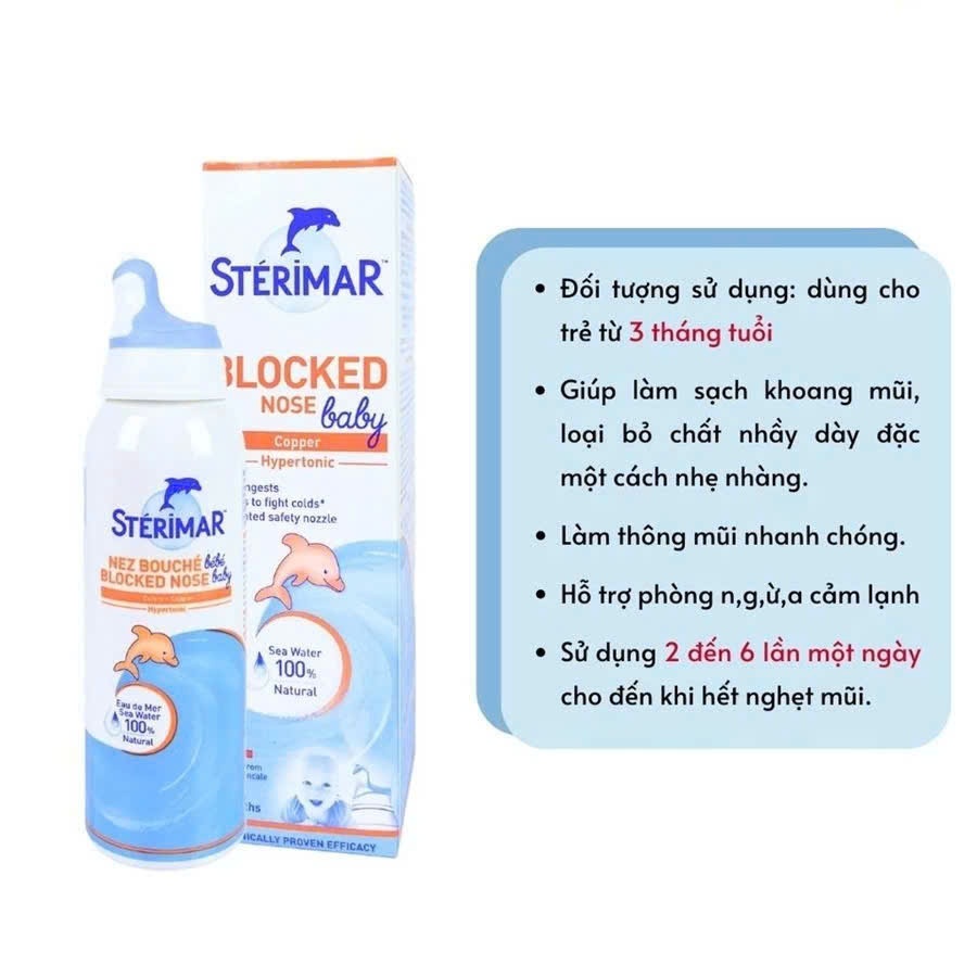 Xịt muối mũi cá heo vàng và cam Sterimar, Pháp (100ml) giúp vệ sinh và giảm vie^m mũi cho trẻ 0 - 3 tuổi