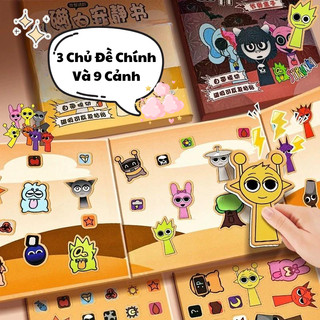 Đồ Chơi Tranh Dán Nam Châm Từ Tính Hình Sprunki Cỡ Lớn Cho Bé Kèm Sticker, Sách Dán Nam Châm Nhân Vật Hoạt Hình Sprunki
