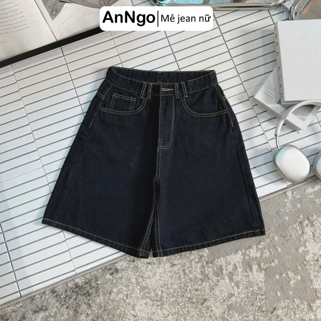 Quần jean ngố nữ trơn ống rộng, chất jean denim không giãn dày dặn, cực xinh Anngo - AT531
