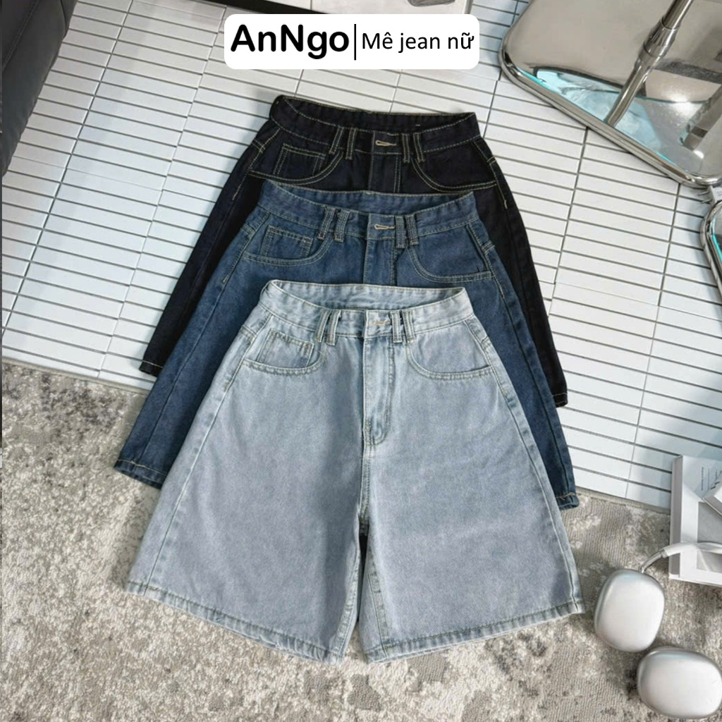 Quần jean ngố nữ trơn ống rộng, chất jean denim không giãn dày dặn, cực xinh Anngo - AT531