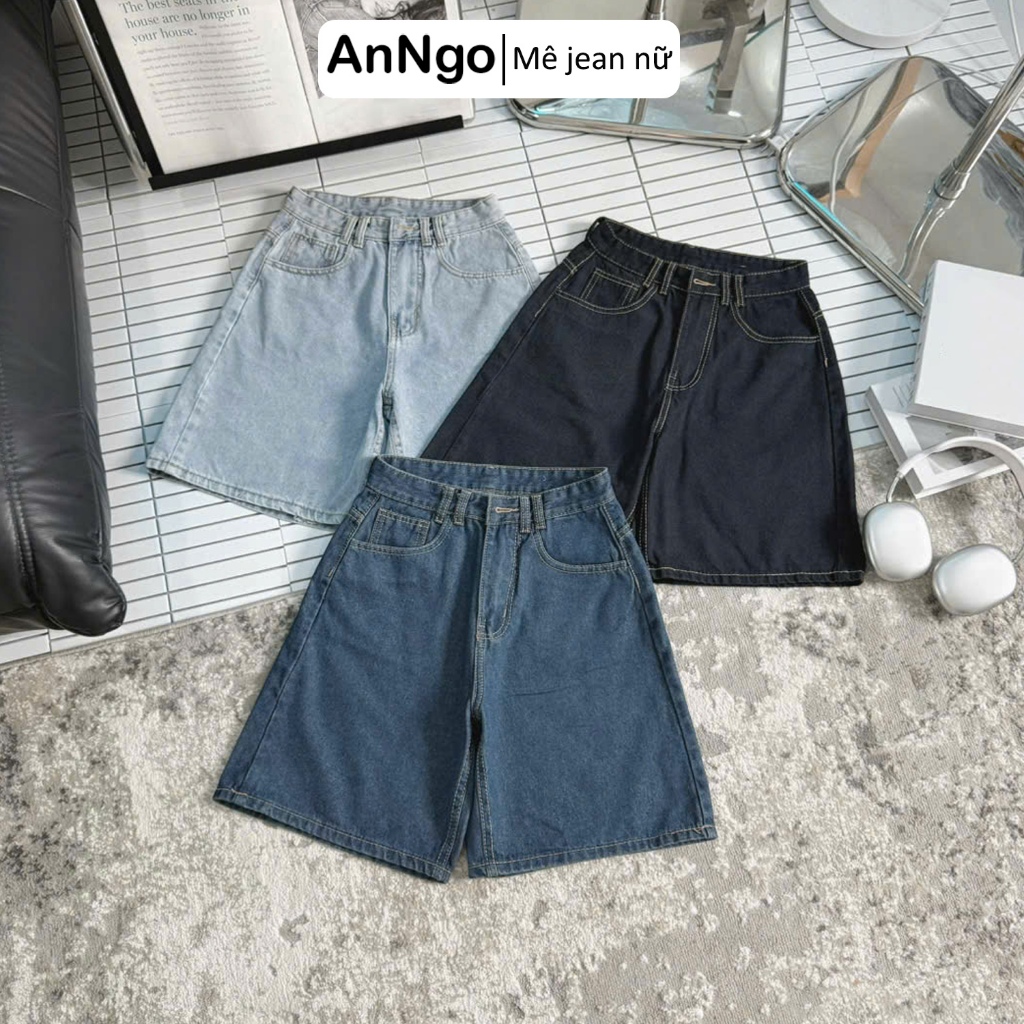Quần jean ngố nữ trơn ống rộng, chất jean denim không giãn dày dặn, cực xinh Anngo - AT531