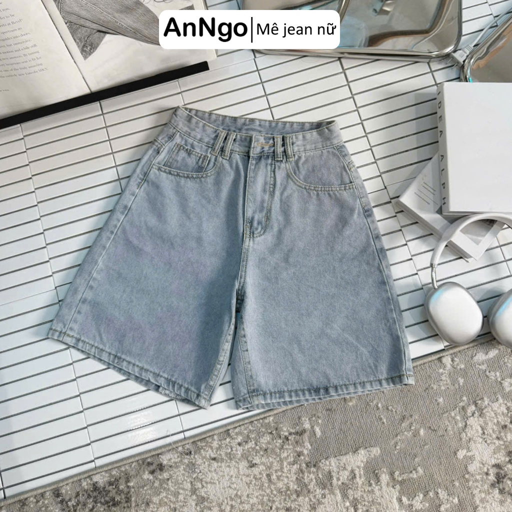 Quần jean ngố nữ trơn ống rộng, chất jean denim không giãn dày dặn, cực xinh Anngo - AT531