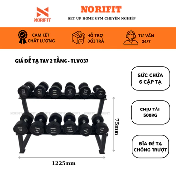 Giá Đỡ Tạ 2 Tầng, Giá Để Tạ Tay 6 Cặp Tạ, Giá Để Tạ Ấm, Giá Đỡ Tạ Ngang 6 Cặp (Không Bao Gồm Tạ) [Norifit] TLV037