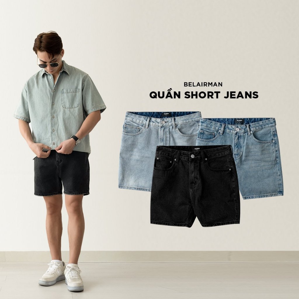 Quần Short Sọt đùi Lửng Ngố Bò Jean Nam Đen Xanh Retro Wash Rách form TRÊN GỐI Avocado | BigBuy360 - bigbuy360.vn