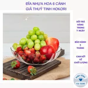 Đĩa nhựa hoa 6 cánh giả thuỷ tinh Hokori trong suốt đựng hoa quả trái cây,làm salad cực xinh xắn 1265