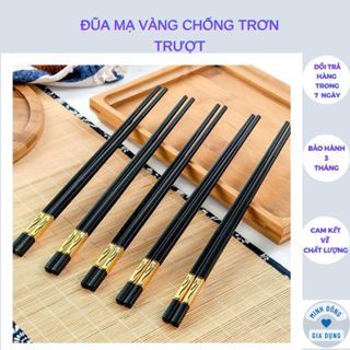 Đũa ăn cơm mạ vàng sang trọng, Bộ 10 đôi đũa ăn cơm cao cấp chống trơn chống mốc chịu nhiệt bộ 10 đôi