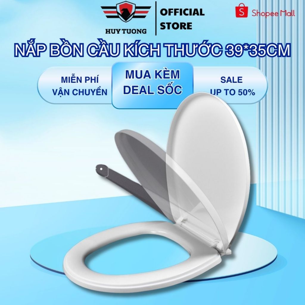 Ảnh Nắp bồn cầu đủ bộ, nắp bồn cầu kích thước 39x35cm nhà vệ sinh, W.C chất liệu nhựa cao cấp phù hợp với hầu hết bồn cầu 1