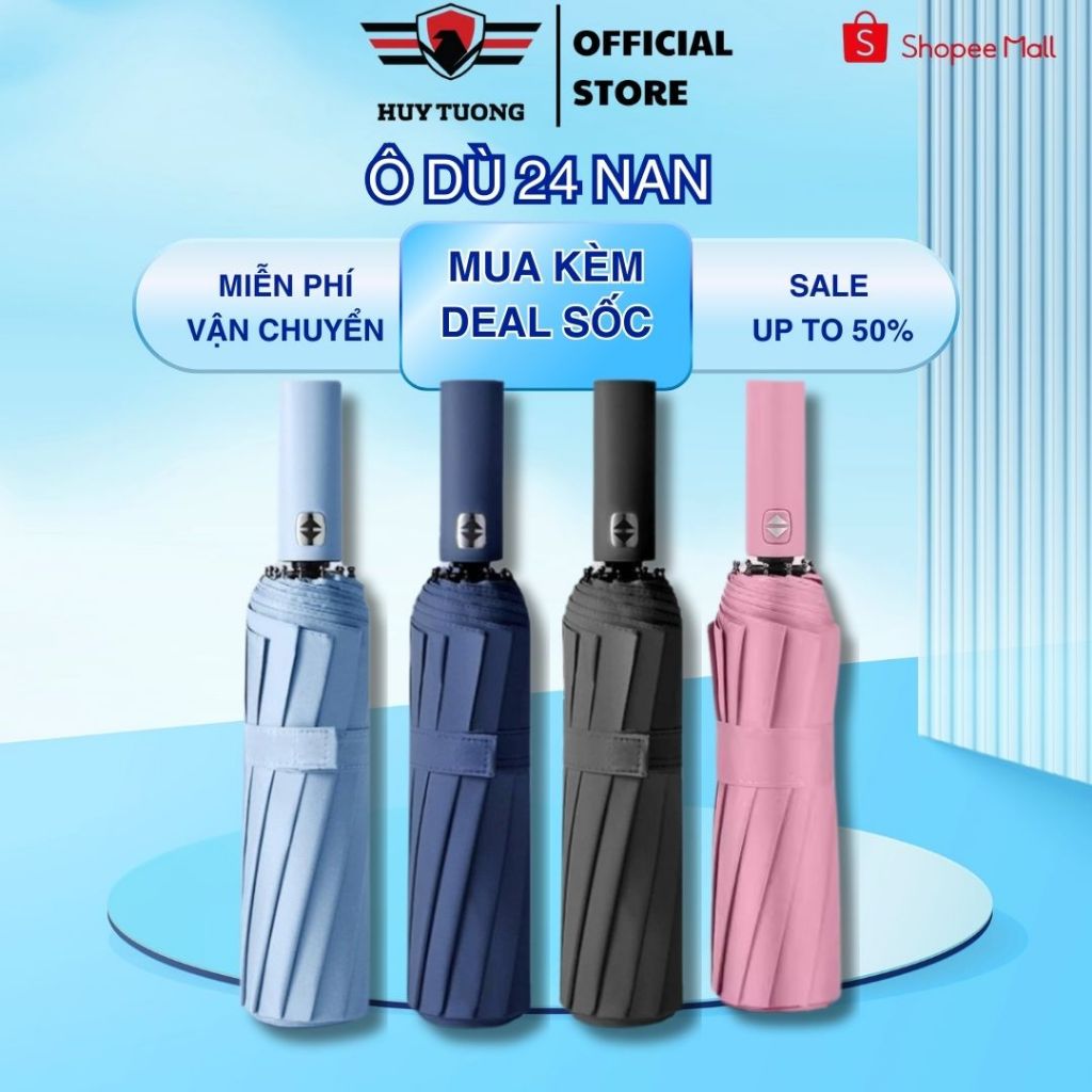 Ảnh Dù 24 Nan Huy Tưởng Chất Liệu Polyester Chống Thấm, Đường Kính 104cm, Gấp Gọn 40cm 1