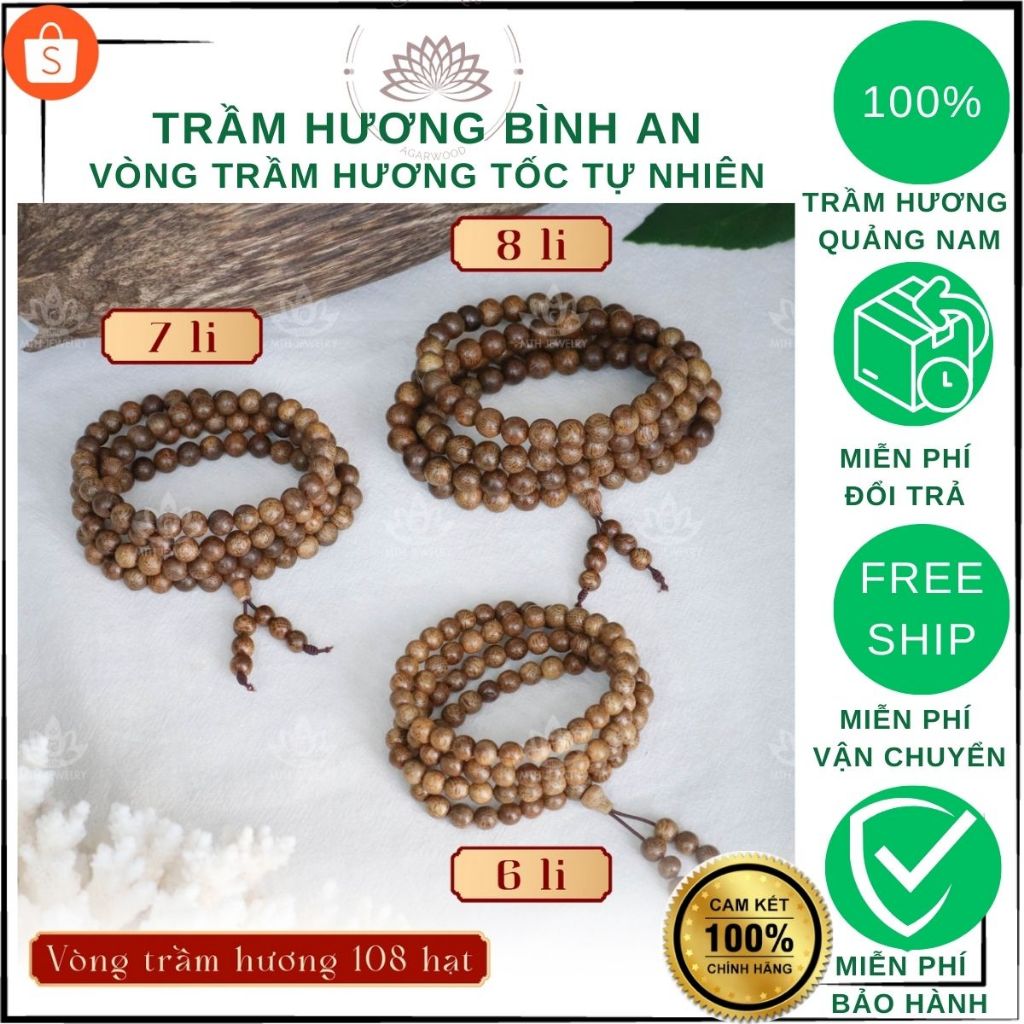 Vòng Tay Trầm Hương Chuỗi Tràng Hạt 108 6 7 8mm - An Yên - Thịnh Vượng - Tài Lộc - May Mắn