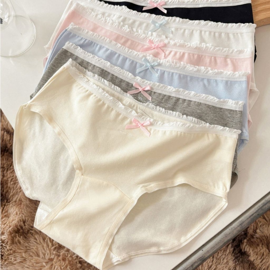 Quần lót nữ cotton kháng khuẩn cạp vừa tôn dáng xinh xắn viền bèo đính nơ dễ thương LANIXA L4119