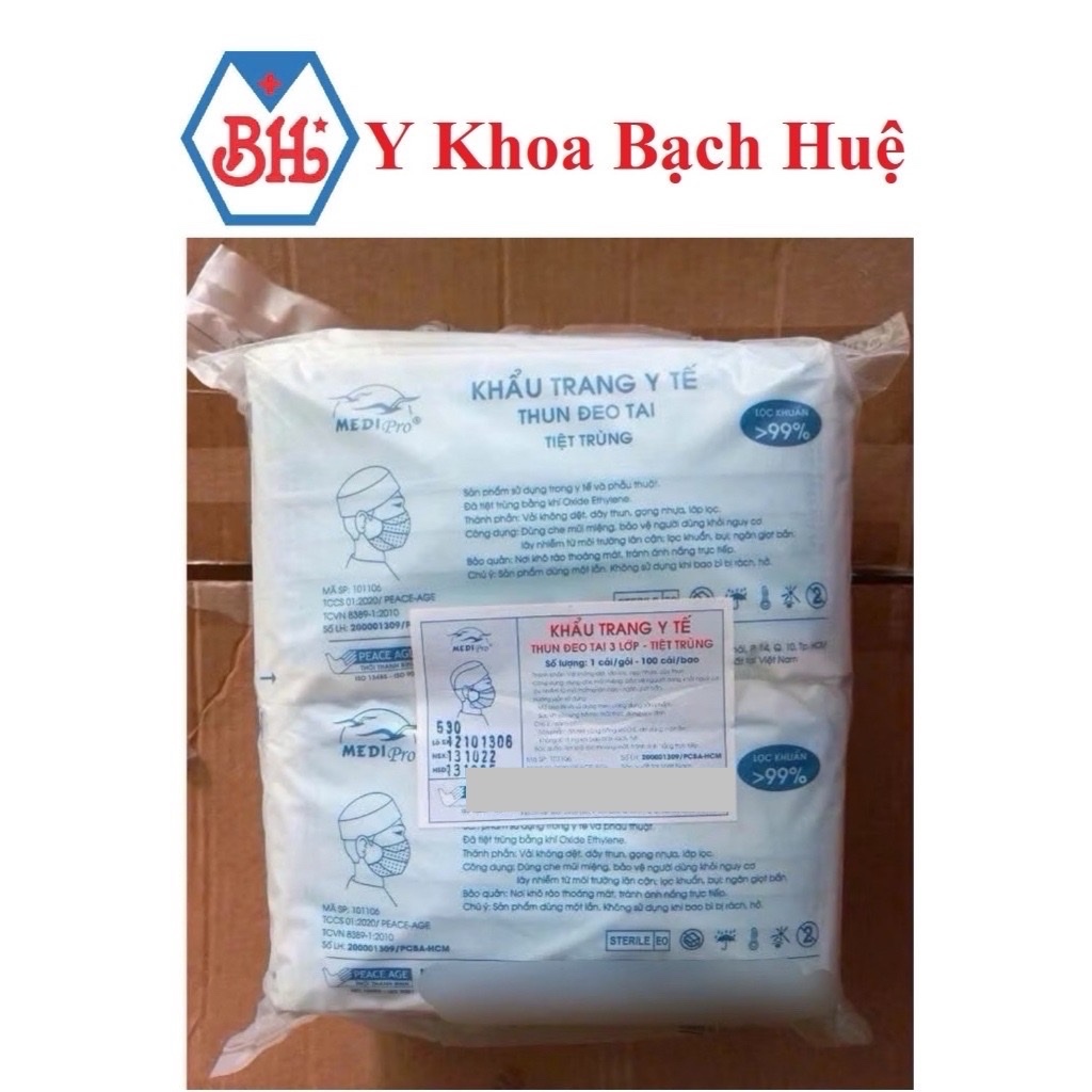 KHẨU TRANG Y TẾ, KHẨU TRANG TIỆT TRÙNG THUN ĐEO TAI ( Bịch 100 cái) - Có bán lẻ