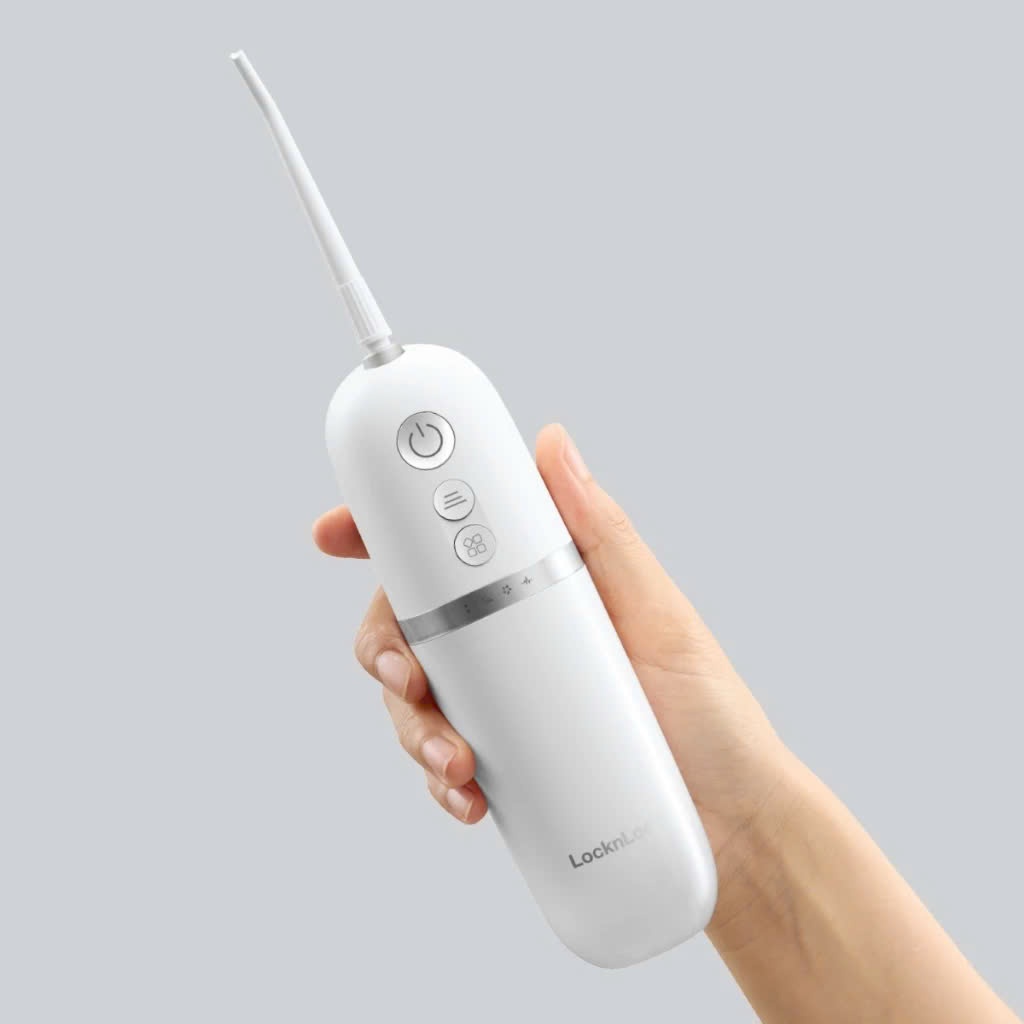Máy Tăm Nước Không Dây LocknLock ENR146WHT Màu Trắng 190ml, ENR166GRY Màu Xám 300ml, 3 đầu tăm, 4 chế độ - K-MALL