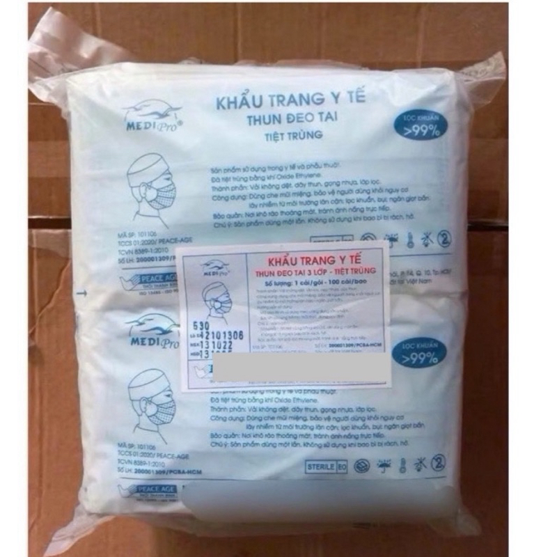 KHẨU TRANG Y TẾ, KHẨU TRANG TIỆT TRÙNG THUN ĐEO TAI ( Bịch 100 cái) - Có bán lẻ