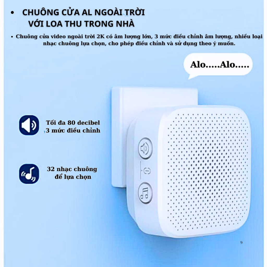 Chuông Cửa Camera 160 độ, Công nghệ AL, Lưu trữ đám mây, Cảnh báo phá hủy - 3 chế độ xem, dễ dàng lắp đặt, tiết kiệm