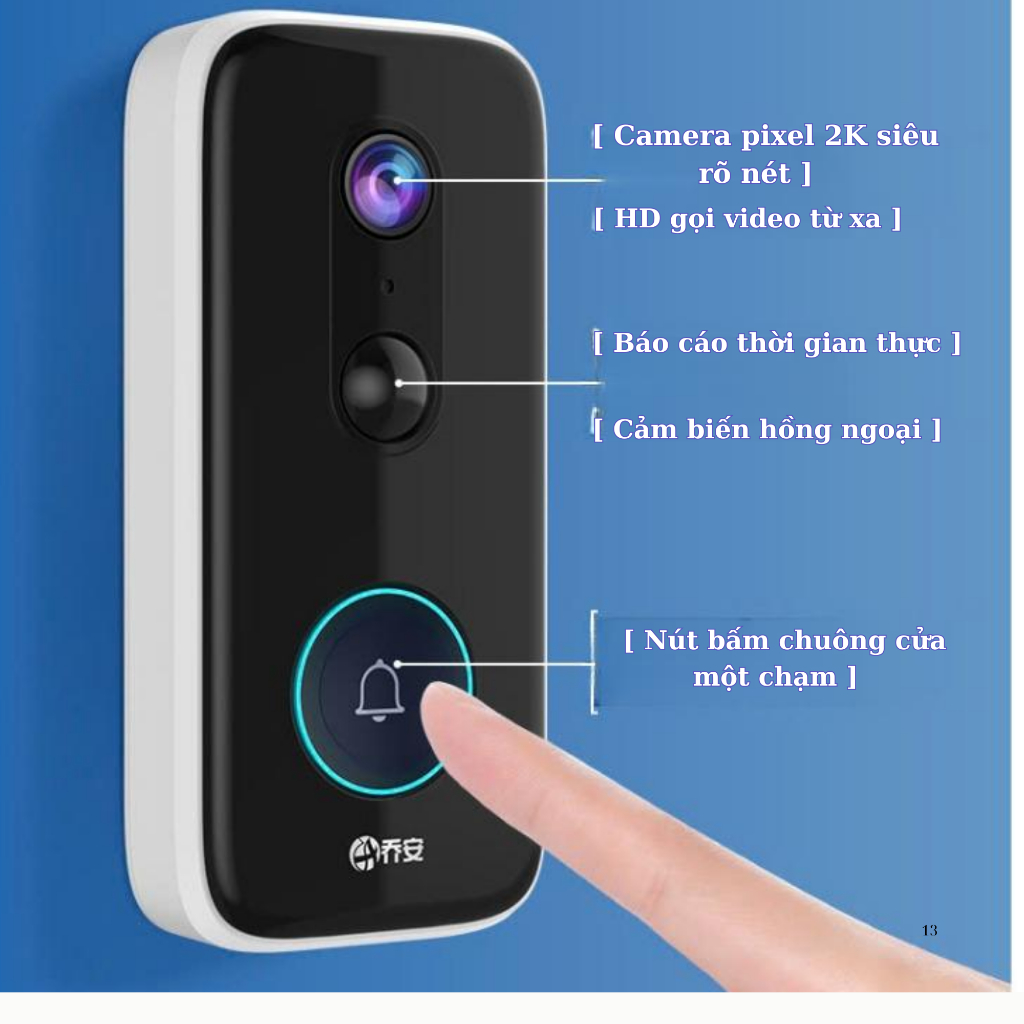 Chuông Cửa Camera 160 độ, Công nghệ AL, Lưu trữ đám mây, Cảnh báo phá hủy - 3 chế độ xem, dễ dàng lắp đặt, tiết kiệm