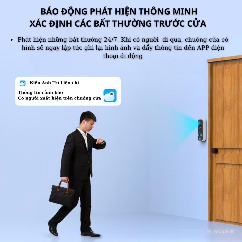 Chuông Cửa Camera 160 độ, Công nghệ AL, Lưu trữ đám mây, Cảnh báo phá hủy - 3 chế độ xem, dễ dàng lắp đặt, tiết kiệm