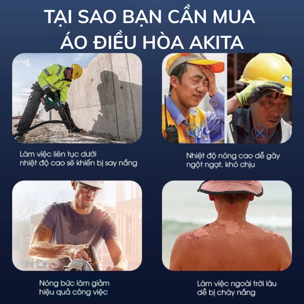 Áo điều hòa Akita Nhật Bản, quạt áo điều hòa công suất 18V, hoạt động liên tục 12-14h mát cực nhanh