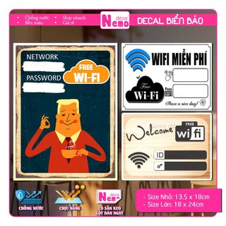 Decal Wifi Free, Biển Báo Wifi Miễn Phí, Sticker Pass Mạng Wifi Cho Quán, Công Ty, Nơi Công Cộng, Decal Chống Nước.