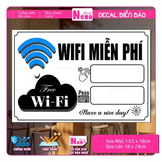 Decal Wifi Free, Biển Báo Wifi Miễn Phí, Sticker Pass Mạng Wifi Cho Quán, Công Ty, Nơi Công Cộng, Decal Chống Nước.