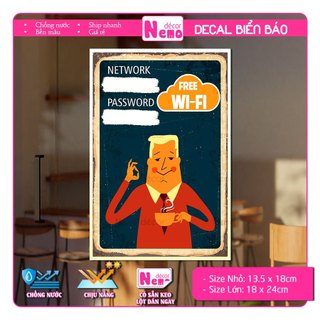 Decal Wifi Free, Biển Báo Wifi Miễn Phí, Sticker Pass Mạng Wifi Cho Quán, Công Ty, Nơi Công Cộng, Decal Chống Nước.